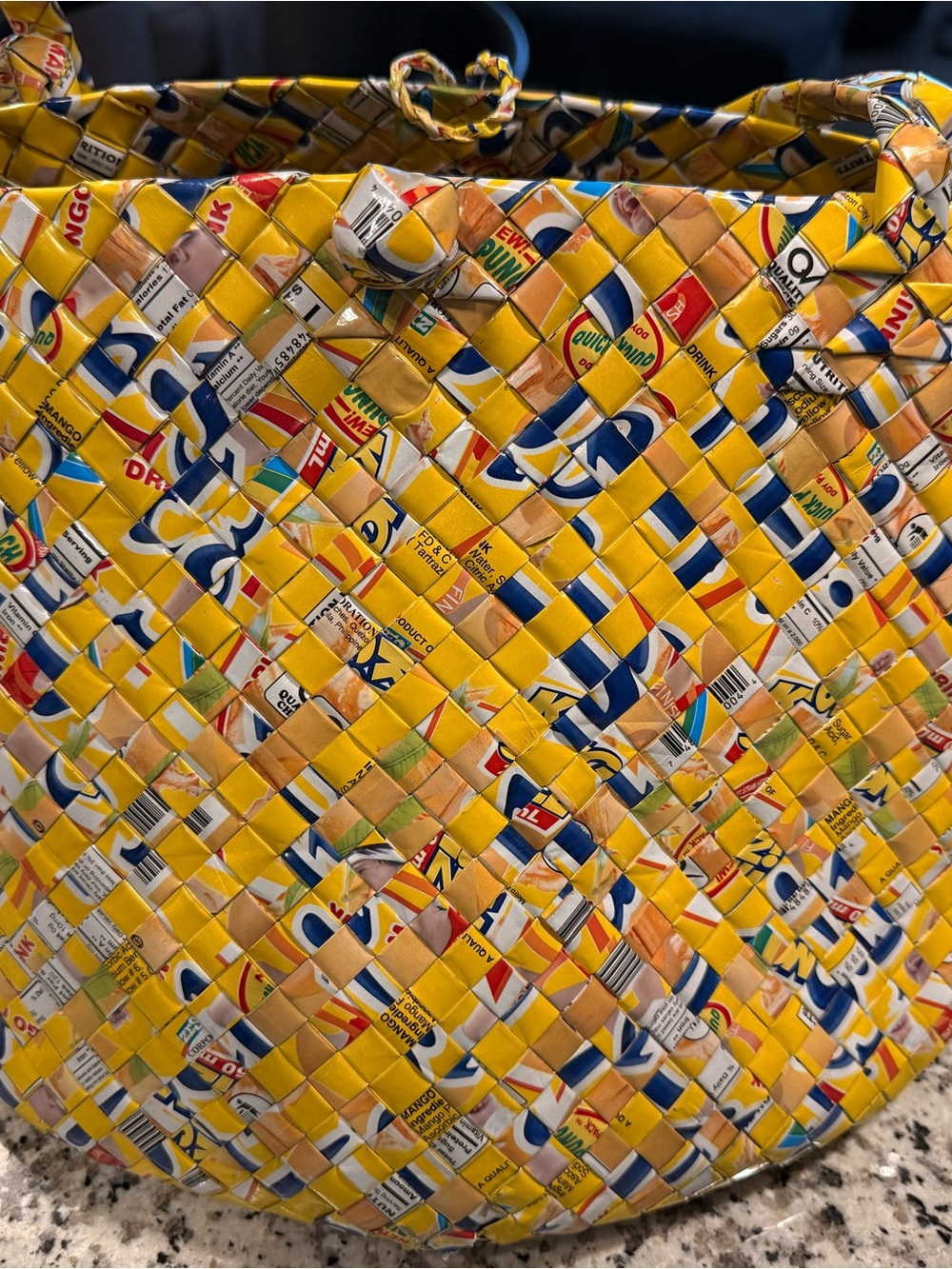 Handwoven Yellow Recycled-Print Tote Bag